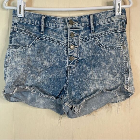 Hollister Acid Wash Denim Button Fly Jean Shorts - Picture 1 of 5